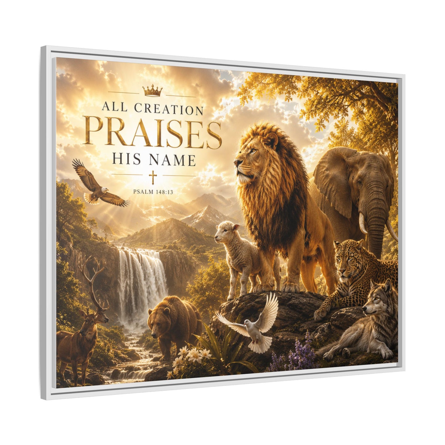 All Creation Praise His Name Canvas – Wildlife Scripture Art – Premium Framed Portrait