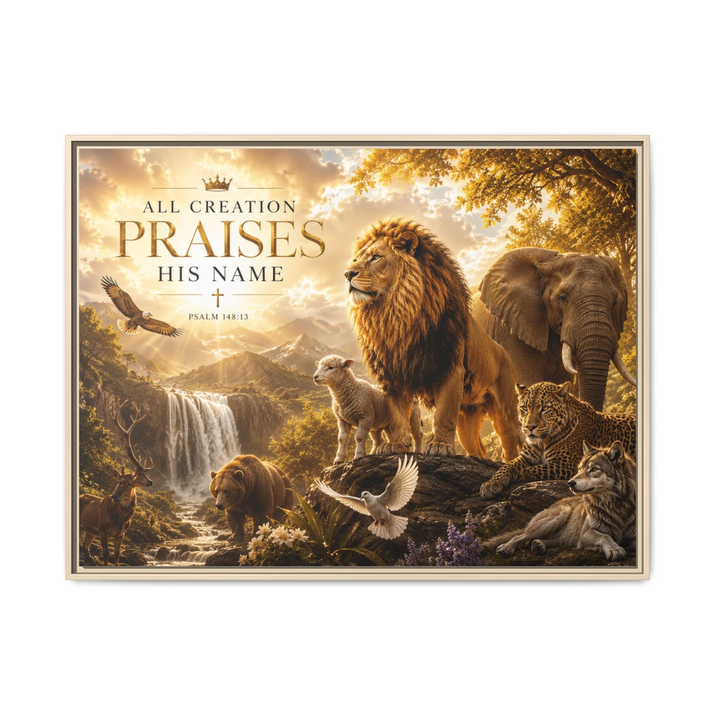 All Creation Praise His Name Wall Art – Bold Faith Statement – Framed Matte Canvas