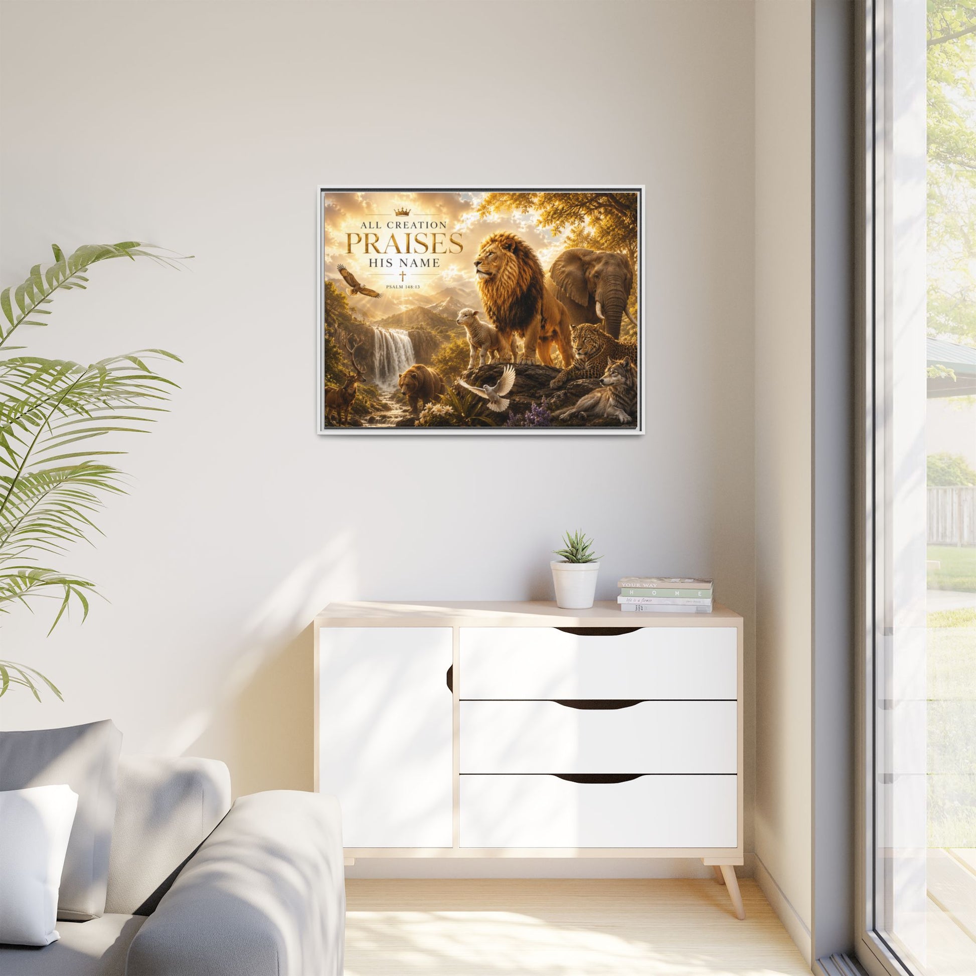 All Creation Praise His Name Wall Art – Framed Matte Canvas – Christian Home Decor