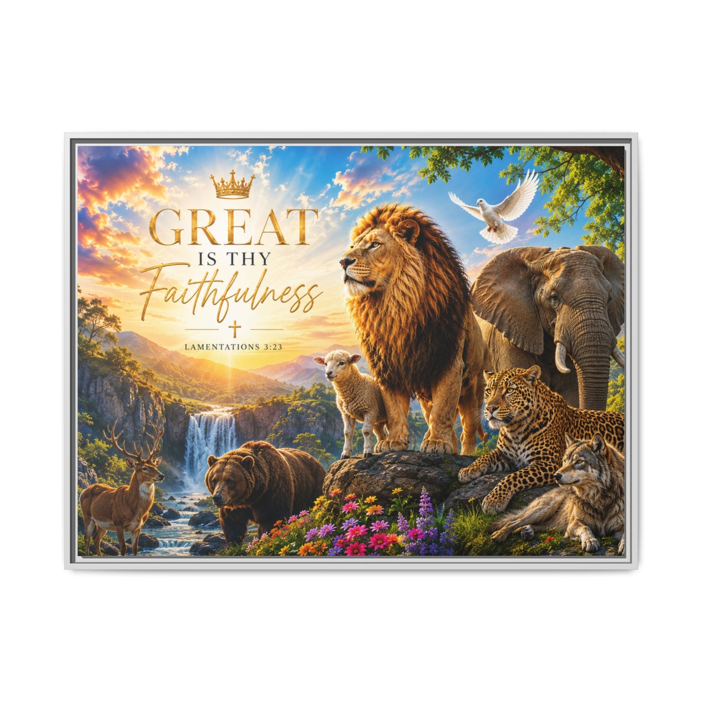 Framed Great Is Thy Faithfulness Wall Art – Museum Quality Matte Canvas – Living Room Decor