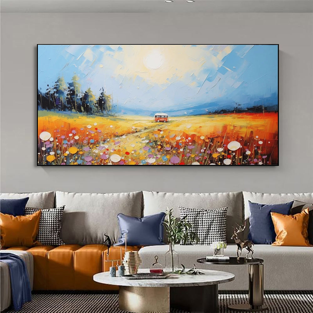 Original impressionist wall art wildflower meadow hand painted oil canvas print
