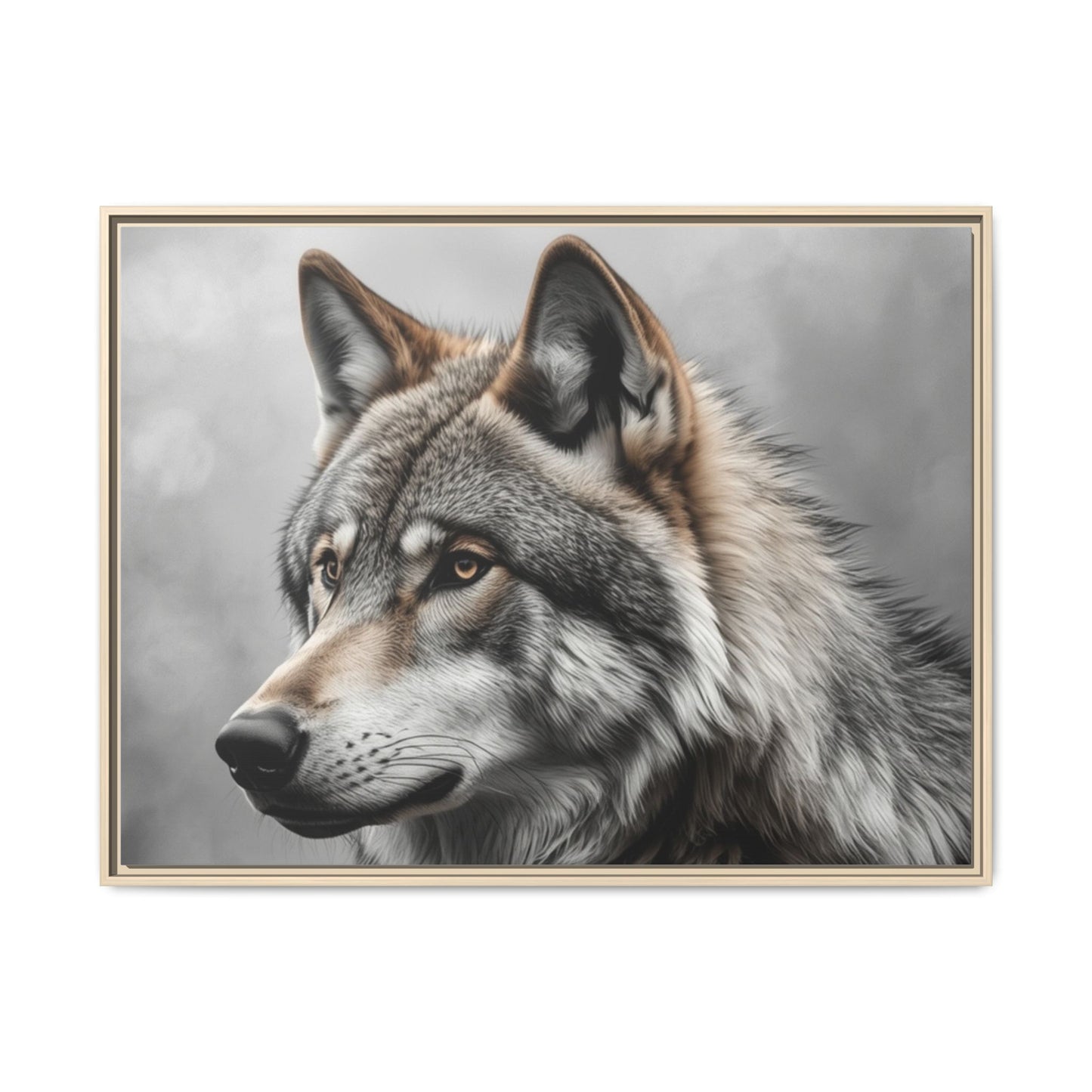 Gray wolf wall art 40x30 framed matte canvas wildlife portrait in black frame4