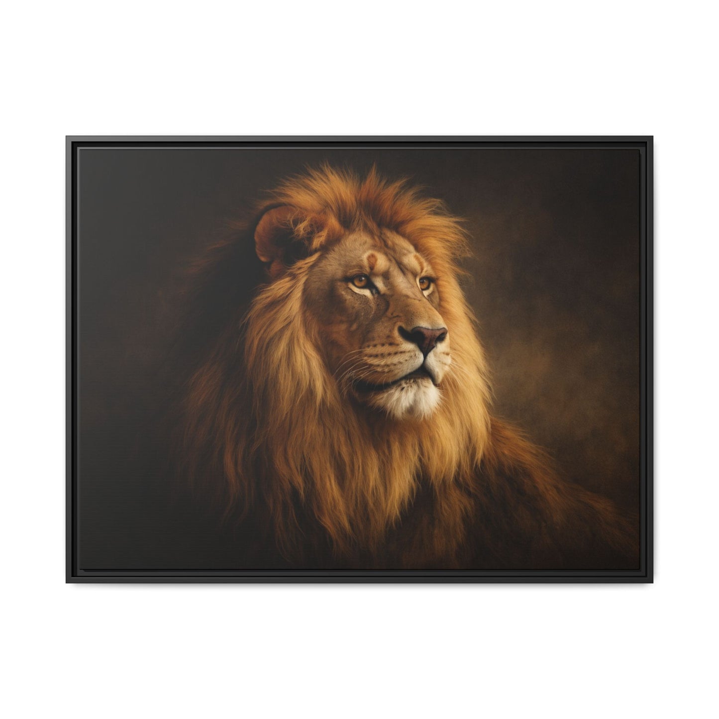 Noir lion wall art 40x30 framed matte canvas with dramatic shadow2lighting2