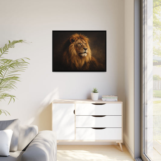 Noir lion wall art 40x30 framed matte canvas with dramatic shadow lighting6