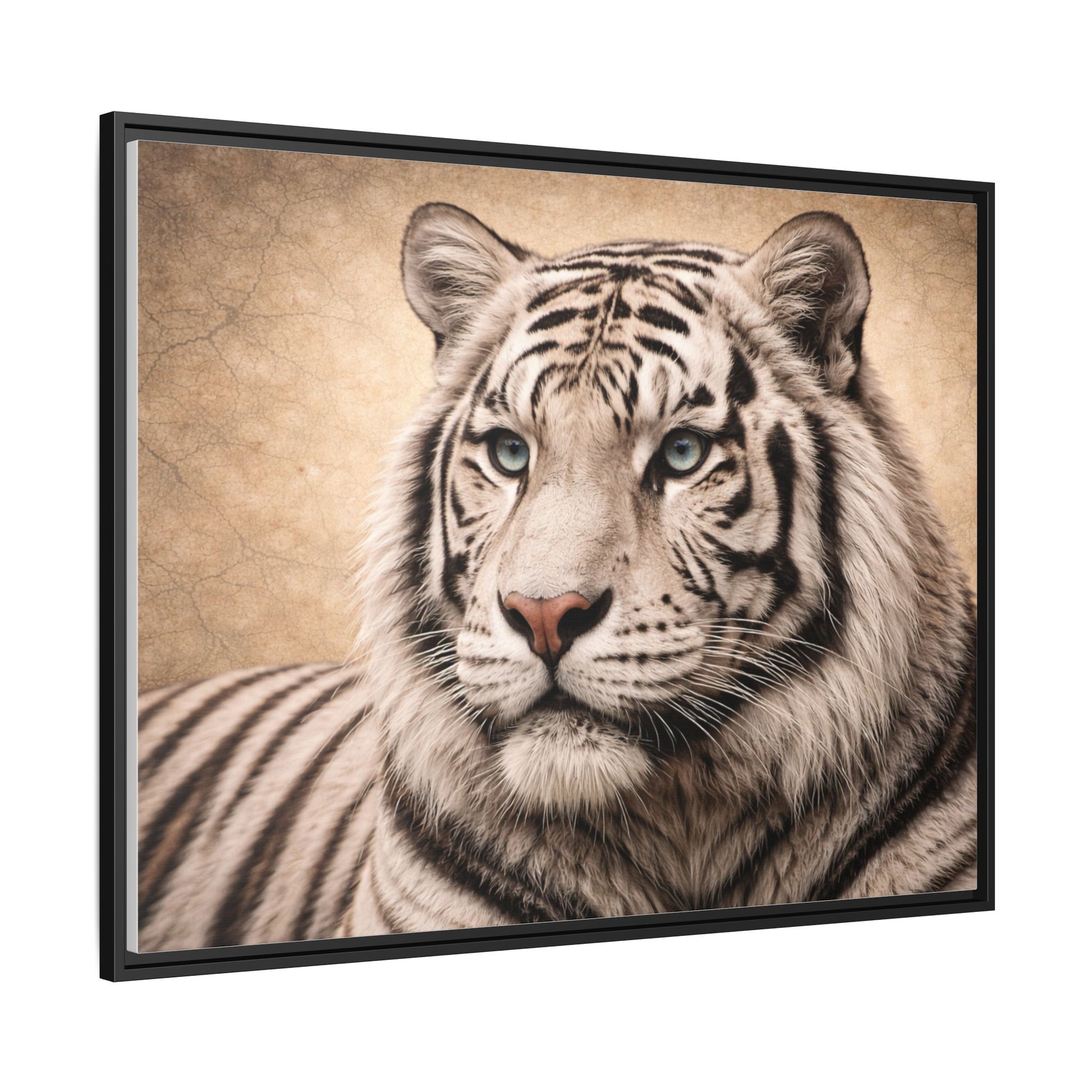Sepia tiger wall art 40x30 framed matte canvas portrait in black frame4